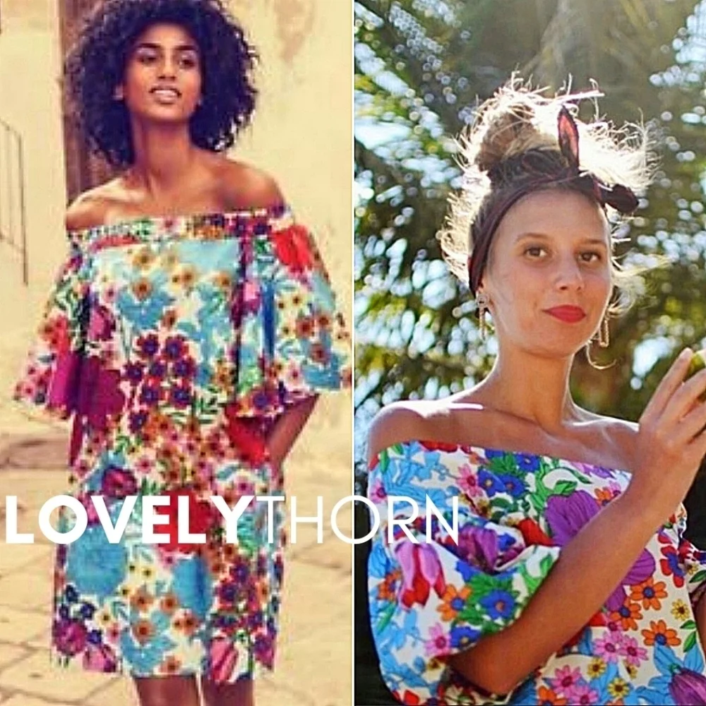 H&M // retro floral printed off-the-shoulder mini dress with pockets - Picture 12 of 12